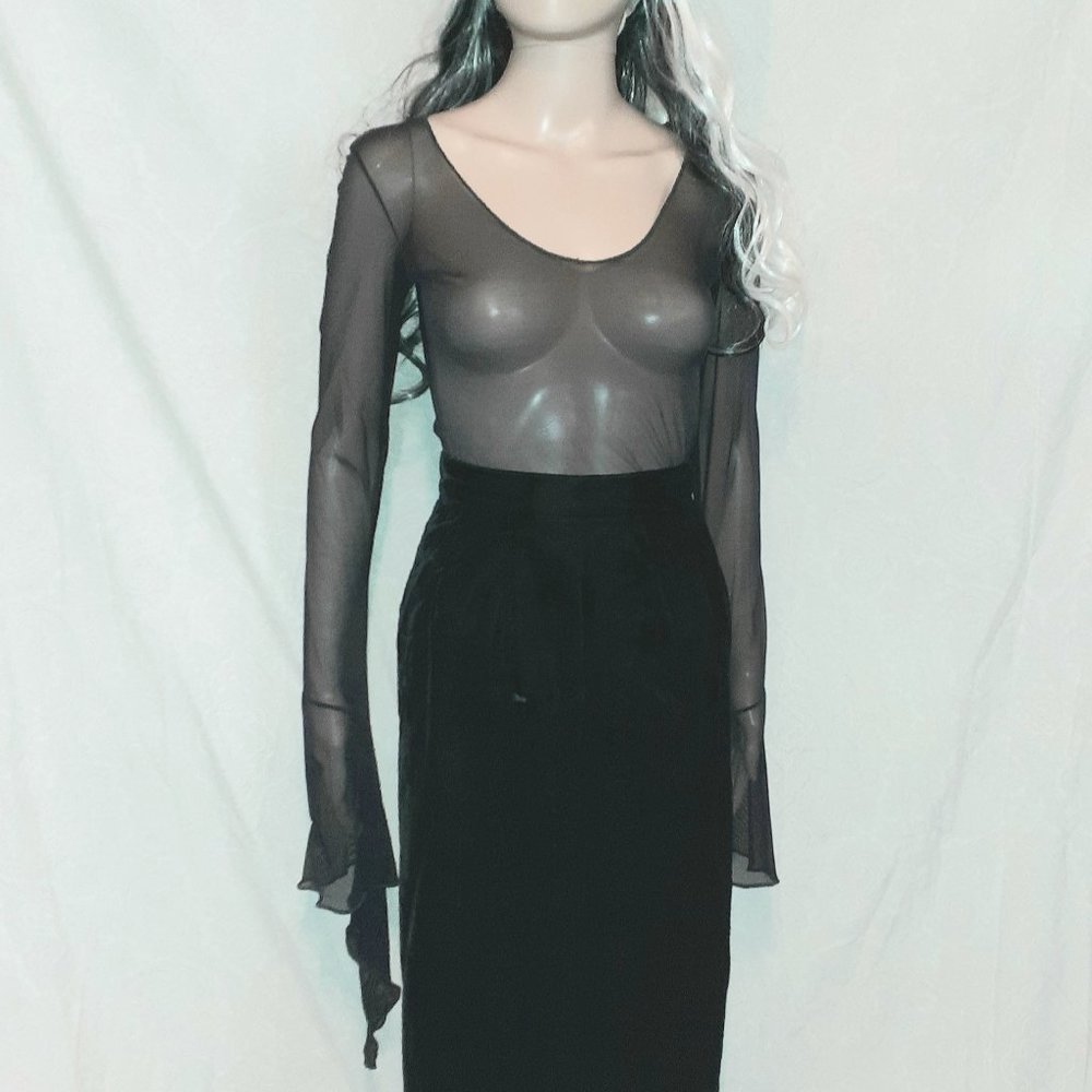 90s goth powermesh hanging-sleeve top